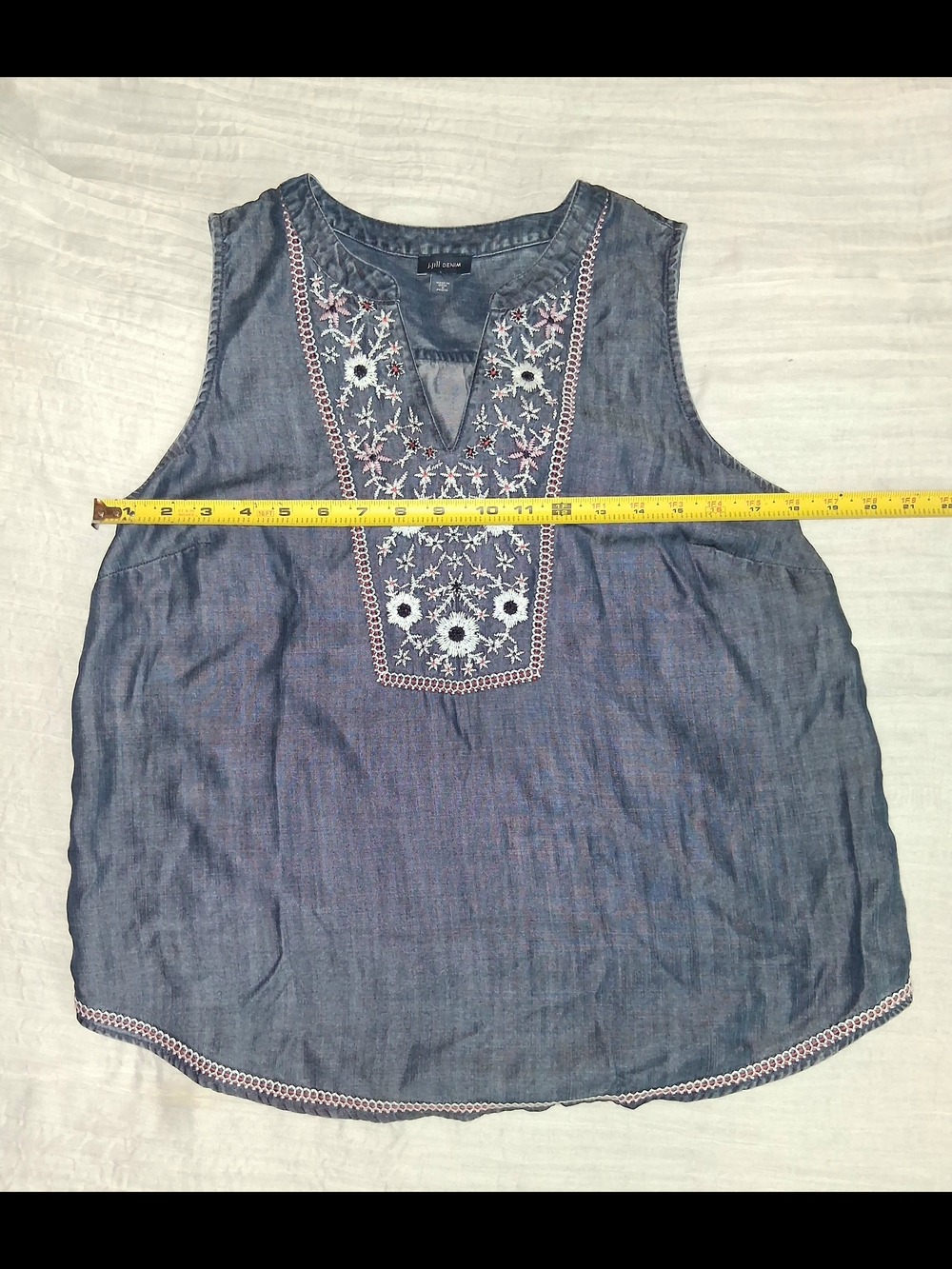 J. Jill Blue Chambray Embroidered V-Neck Tank
